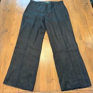 Lauren Ralph Lauren Sanderson 100% Linen Pants Black Wide Leg Size 10